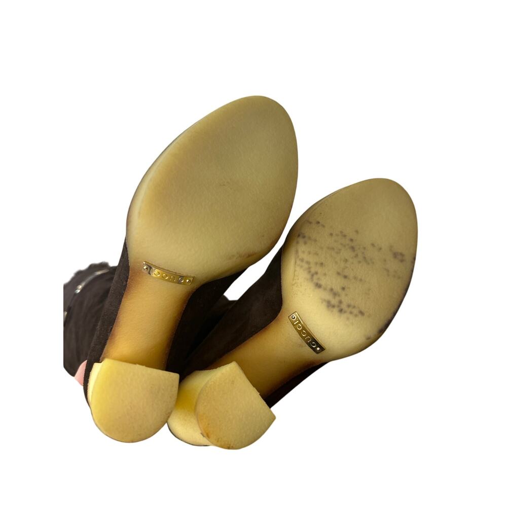 Gucci Dark Brown Suede Leather Fur Lined Tassel Knee Winter High Boots Size 6.5 - Picture 6 of 15